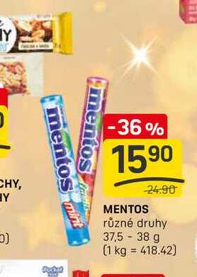 MENTOS různé druhy 37,5-38 g