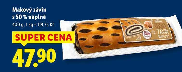 Makový závin s 50 % náplně, 400 g