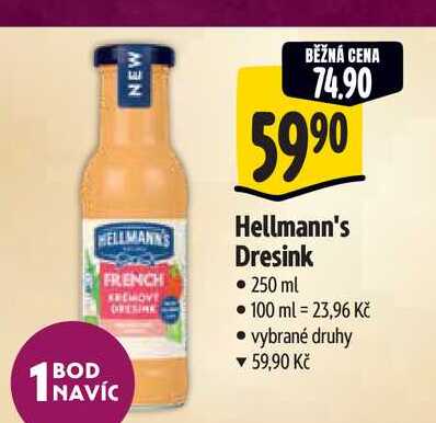 Hellmann's dresink 250ml, vybrané druhy