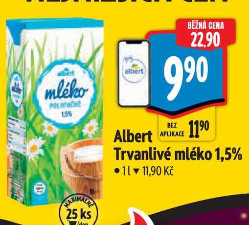 Albert Trvanlivé mléko 1,5%, 1 l