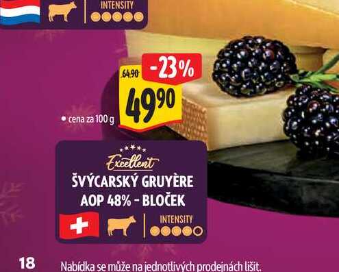 Excellent ŠVÝCARSKÝ GRUYÈRE AOP 48% - BLOČEK 100 g