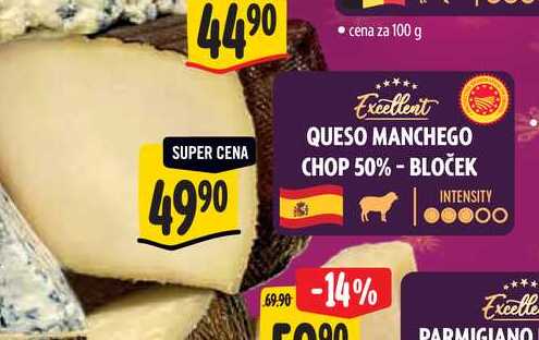  Excellent QUESO MANCHEGO CHOP 50%-BLOČEK  100 g