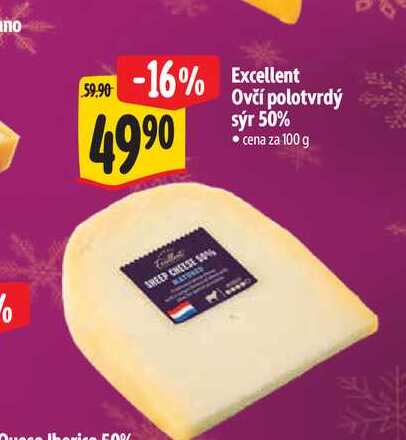 Excellent Ovčí polotvrdý sýr 50% 100 g