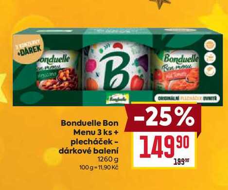 Bonduelle Bon Menu 3 ks + plecháček - dárkové balení 1260 g  