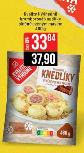Kvalitně Výhodně bramborové knedlíky plněné uzeným masem 480 g