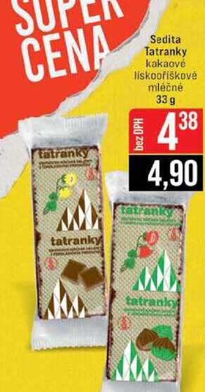Sedita Tatranky kakaové liskooříškovė mléčné 33 g