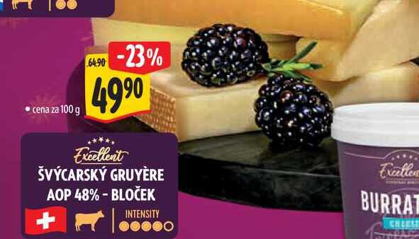 ŠVÝCARSKÝ GRUYÈRE AOP 48% - BLOČEK, cena za 100 g