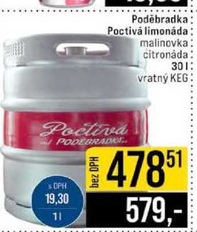 Poděbradka Poctivá limonáda malinovka citronáda 30l