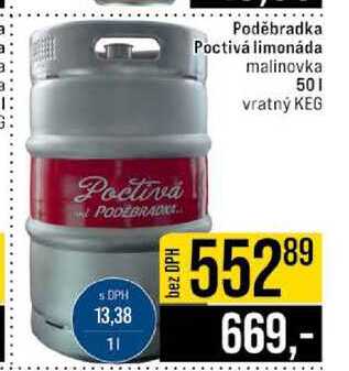 Poděbradka Poctivá limonáda malinovka 50l