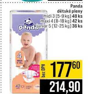 Panda dětské pleny midi 3 (5-9 kg) 48 ks maxi 4 (8-18 kg) 42 ks pand junior 5 (12-25 kg) 36 ks