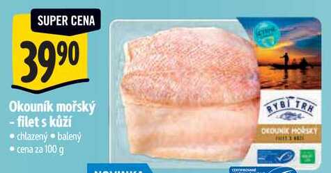 Okouník mořský - filet s kůží, cena za 100 g  