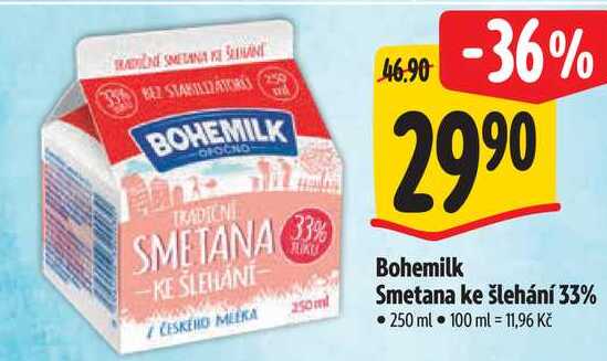 Bohemilk Smetana ke šlehání 33%, 250 ml  