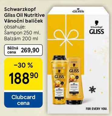 Schwarzkopf Gliss Oil Nutritive Vánoční balíček obsahuje: Šampon 250 ml, Balzám 200 ml  