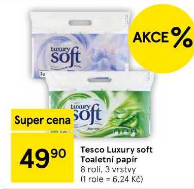 Tesco Luxury soft Toaletni papir, 8 rolí. 3 vrstvy 