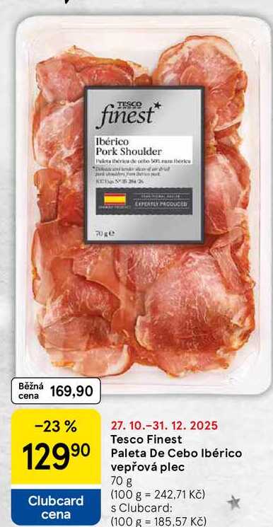 Tesco Finest Paleta De Cebo Ibérico vepřová plec, 70 g 