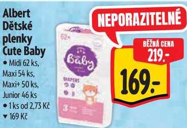 Albert Dětské plenky Cute Baby, 62 ks