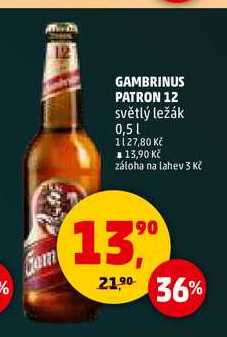 GAMBRINUS PATRON 12 světlý ležák, 0,5 l