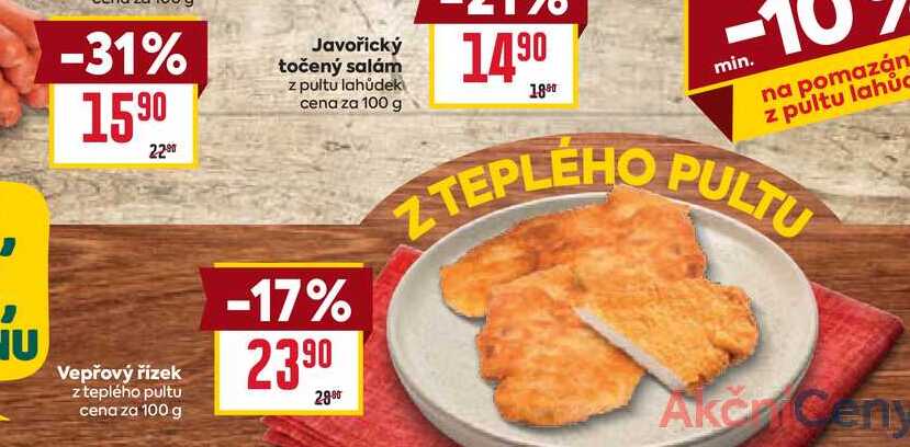 Vepřový řízek z teplého pultu cena za 100g
