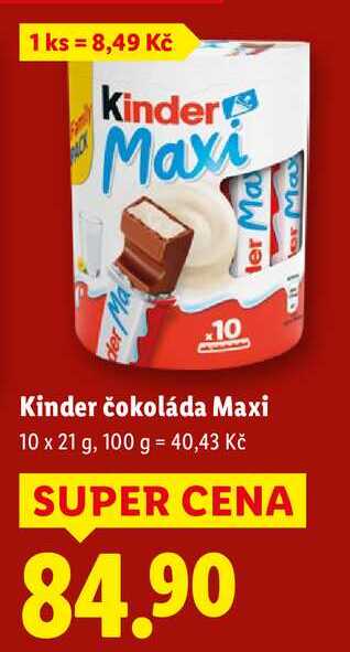 Kinder čokoláda Maxi, 10x 21 g