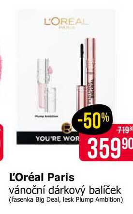 L'Oréal Paris vánoční dárkový balíček (řasenka Big Deal, lesk Plump Ambition)