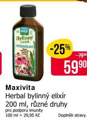 Maxivita Herbal bylinný elixír 200 ml, různé druhy