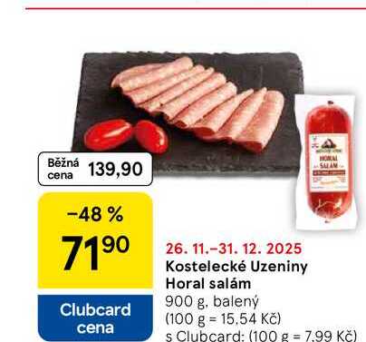 Kostelecké Uzeniny Horal salám, 900 g, balený