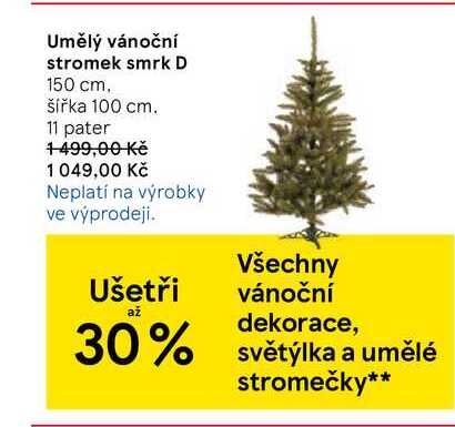 Umělý vánoční stromek smrk D, 150 cm. šířka 100 cm. 11 pater