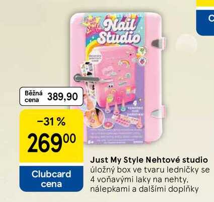 Just My Style Nehtové studio, úložný box ve tvaru ledničky se 4 voňavými laky na nehty. nálepkami a dalšími doplňky 