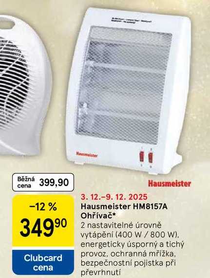 Hausmeister HM8157A Ohřívač, 2 nastavitelné úrovně vytápění (400 W / 800 W). energeticky úsporný a tichý provoz, ochranná mřížka, bezpečnostní pojistka při převrhnutí 