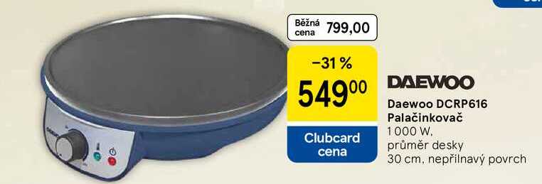 Daewoo DCRP616 Palačinkovač, 1000 W. průměr desky 30 cm, nepřilnavý povrch 