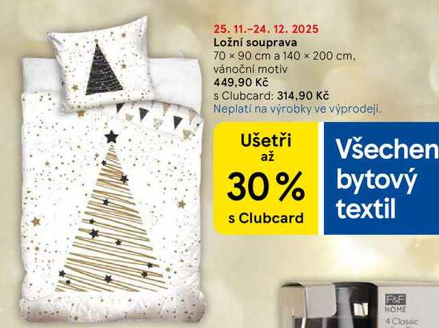 Ložní souprava, 70 x 90 cm a 140 x 200 cm. vánoční motiv