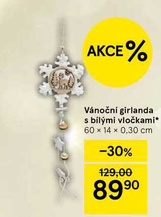 Vánoční girlanda s bílými vločkami, 60 × 14 × 0.30 cm