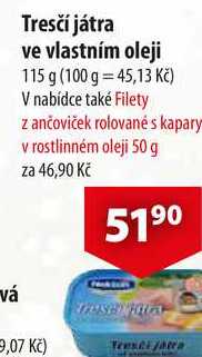 vá Tresčí játra ve vlastním oleji, 115 g