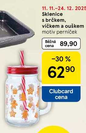 Sklenice s brčkem, víčkem a ouškem motiv perníček