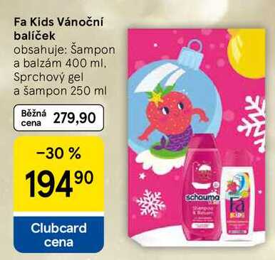 Fa Kids Vánoční balíček obsahuje: Šampon a balzám 400 ml. Sprchový gel a šampon 250 ml