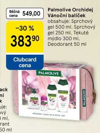 Palmolive Orchidej Vánoční balíček, obsahuje: Sprchový gel 500 ml, Sprchový gel 250 ml, Tekuté mýdlo 300 ml, Deodorant 50 ml