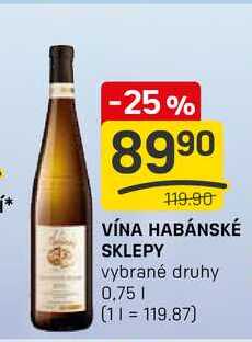 VÍNA HABÁNSKÉ SKLEPY vybrané druhy 0,75l