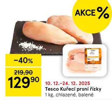 Tesco Kuřecí prsní řízky, 1 kg, chlazené, balené 