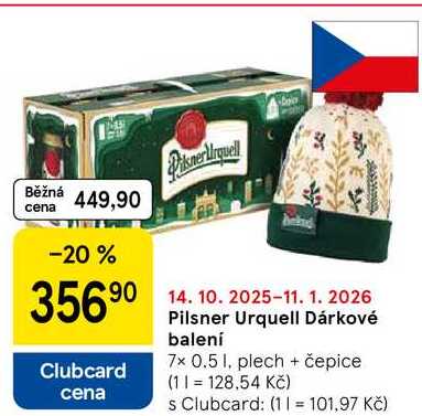 Pilsner Urquell Dárkové balení, 7x 0.5 l, plech + čepice