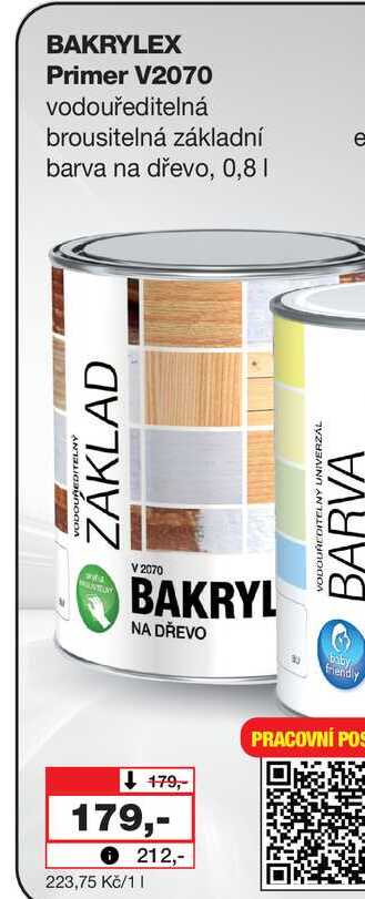 BAKRYLEX Primer V2070 vodouředitelná brousitelná základní barva na dřevo, 0,8l