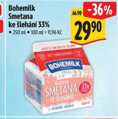 Bohemilk Smetana ke šlehání 33% 250 ml
