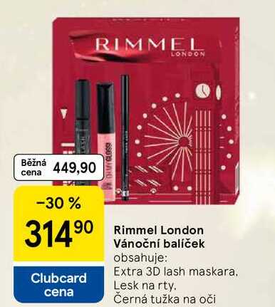 Rimmel London Vánoční balíček obsahuje: Extra 3D lash maskara, Lesk na rty. Černá tužka na oči