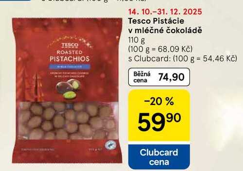 Tesco Pistácie v mléčné čokoládě, 110 g