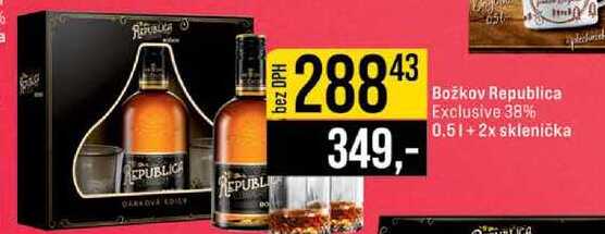 Božkov Republica Exclusive 38% 0.5l+2x sklenička 