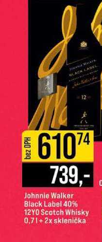 Johnnie Walker Black Label 40% 12YO Scotch Whisky 0,7l+2x sklenička