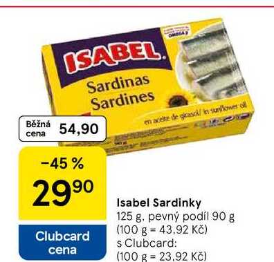 Isabel Sardinky, 125 g. pevný podíl 90 g 