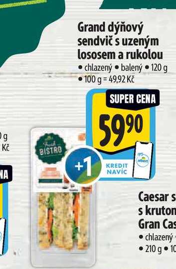 Grand dýňový sendvič s uzeným lososem a rukolou  120 g