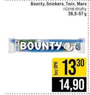 Bounty, Snickers, Twix, Mars různé druhy 36,5-57 g