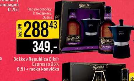 Božkov Republica Elixir Espresso 33% 0,5l+moka konvička