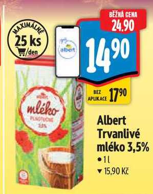 Albert Trvanlivé mléko 3,5%, 1 l